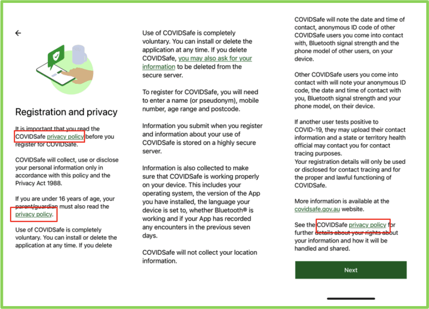 Figure 3 showing links to privacy policy