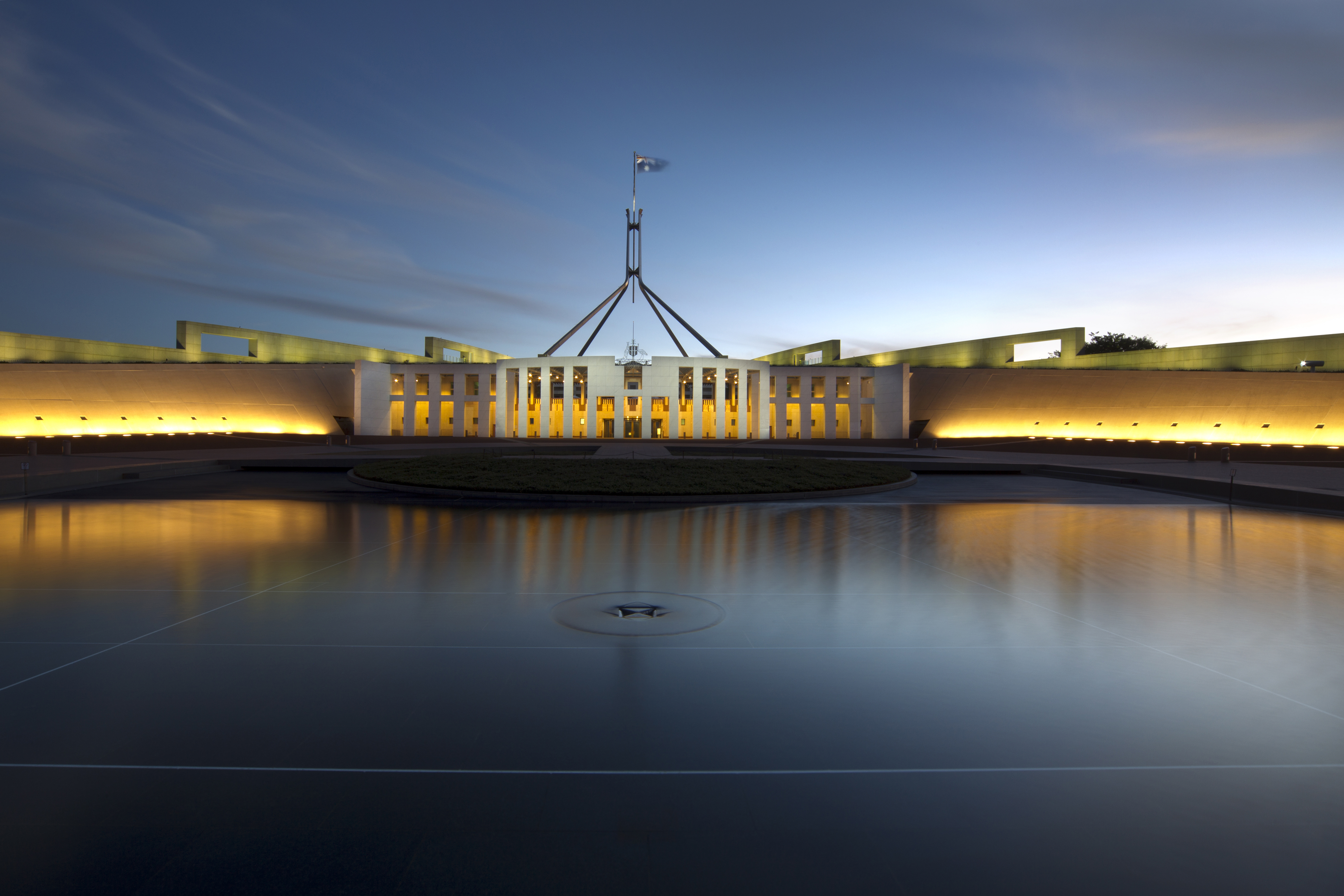 Parliament House in Canberra at night