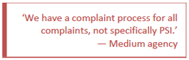 Pull quote 14: We have a complain process for all complaints, not specifically PSI - medium agency.