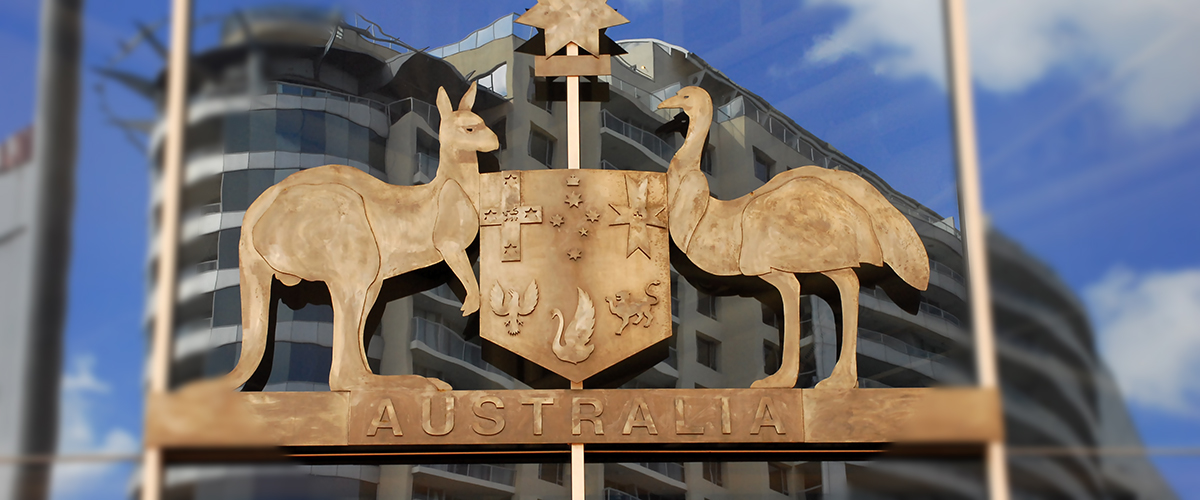 Australian coat of arms on building