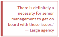 Pull quote 5: There is definitely a necessity for senior management to get on board with these issues - large agency.
