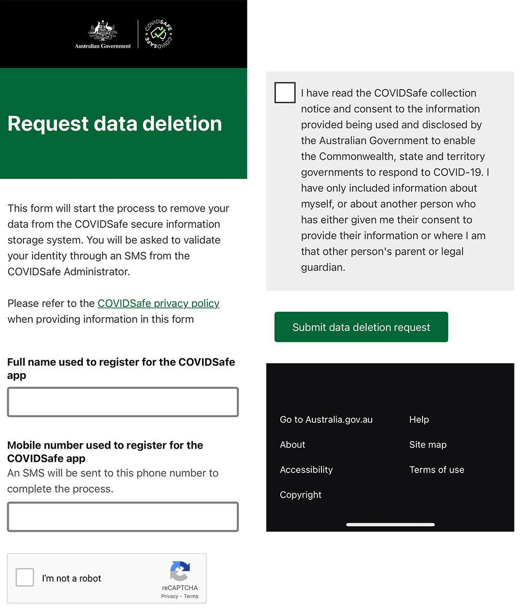 The ‘Request data deletion’ Webform (screenshot 26 February 2021).