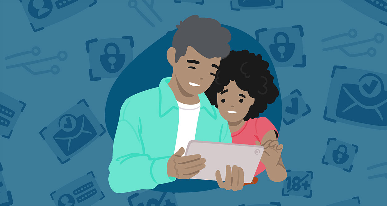 Father and daughter with tablet