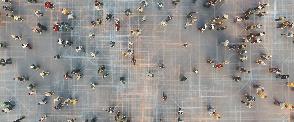 Bird's eye view of people in a city environment