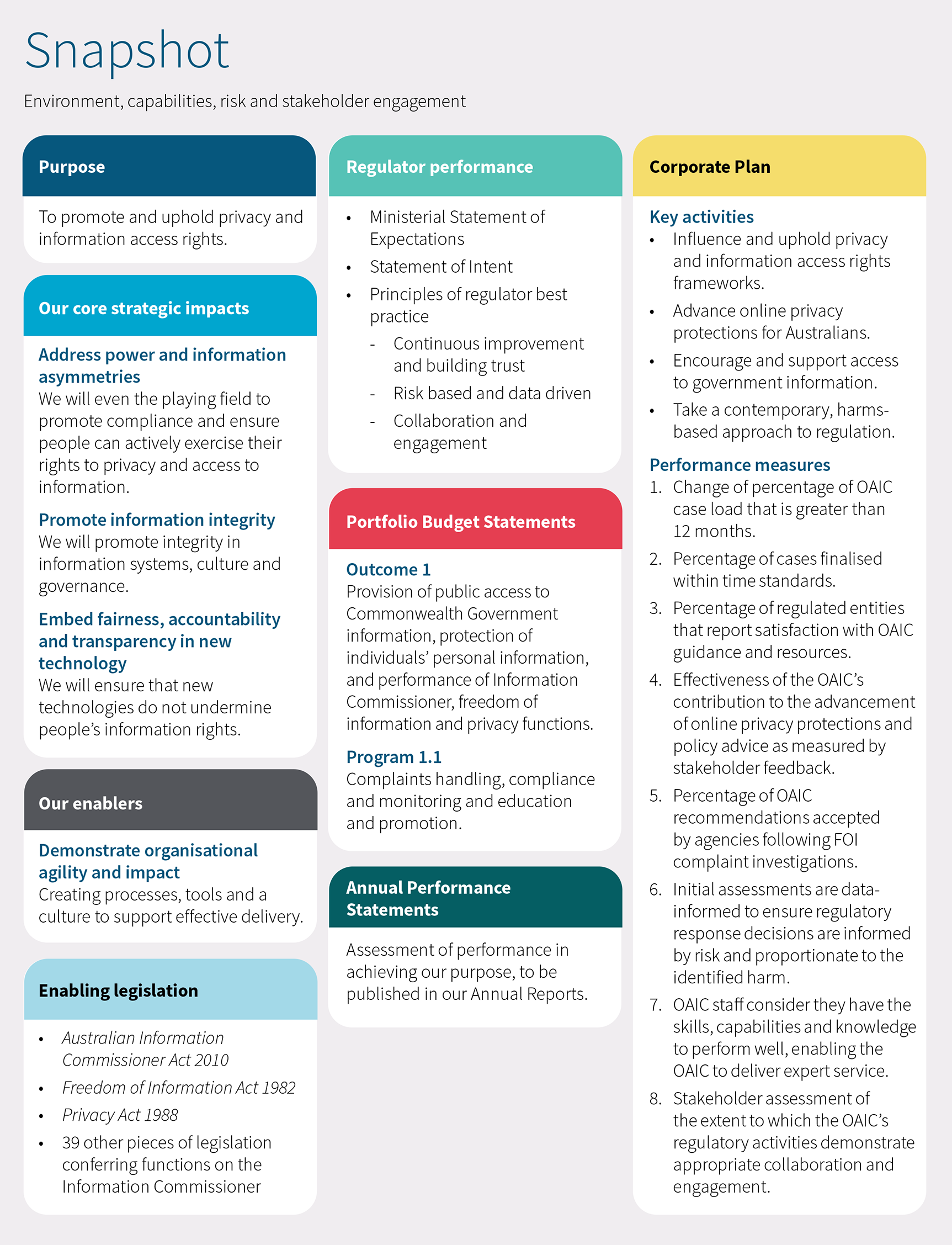 Snapshot: Enviroment, capabilities, risk and stakeholder engagement
